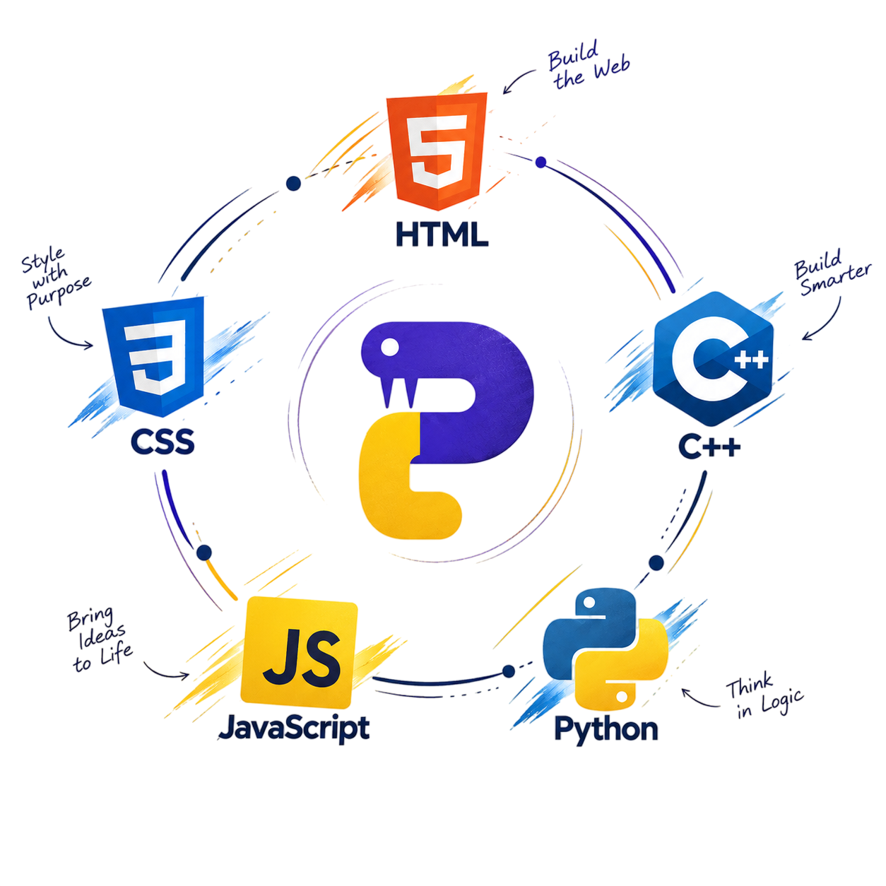 PyLernen languages: Python, HTML, CSS, JavaScript and C++
